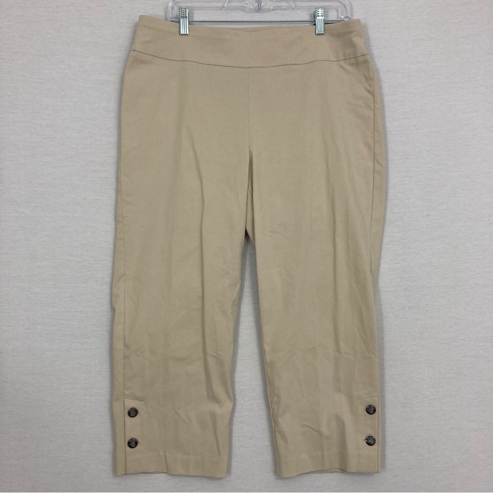 New Counterparts Cream Soft Stretch Pull-on Button Hem Crop Pants 1X Office
